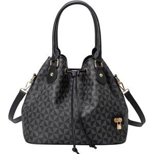 🆕Women Black Designer Bucket Shoulder Bag Fashion Top-Handle Drawstring Handbag